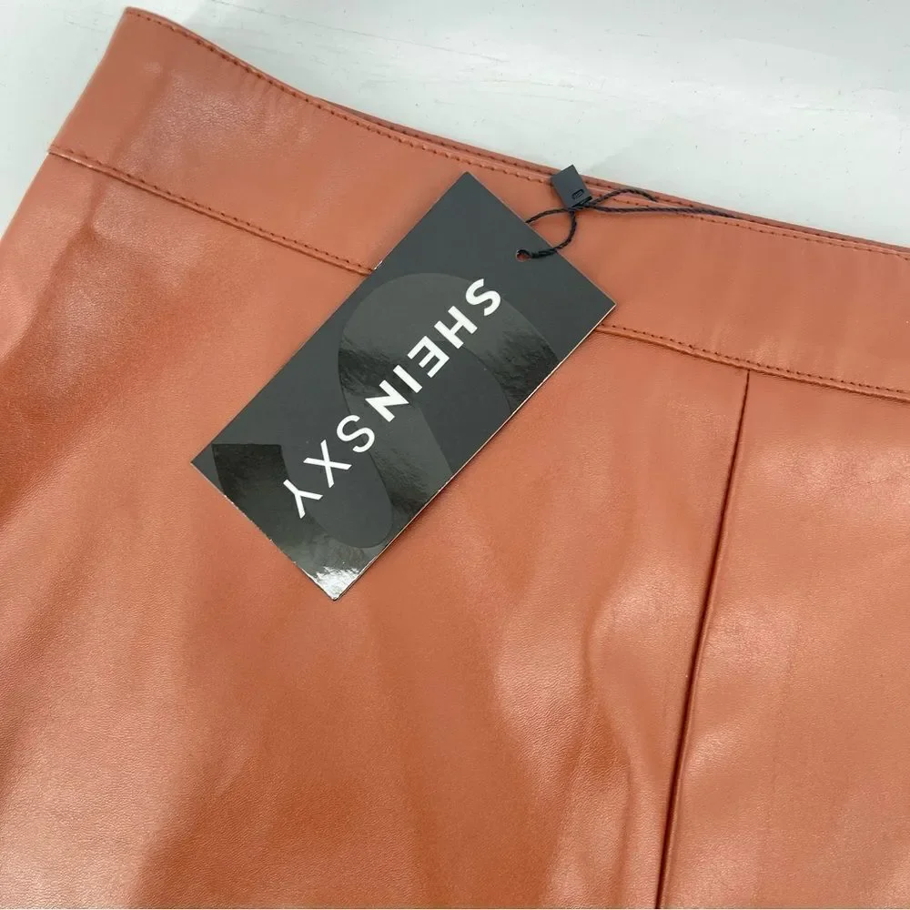 SHEIN SXY Women’s Brown High Waist PU Faux Leather Shorts Large